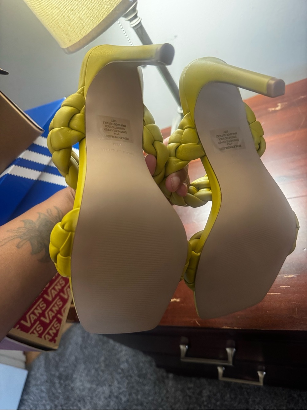 Steve Madden Braided Strap High Heel Sandals in Chartreuse Yellow - Picture 7 of 9
